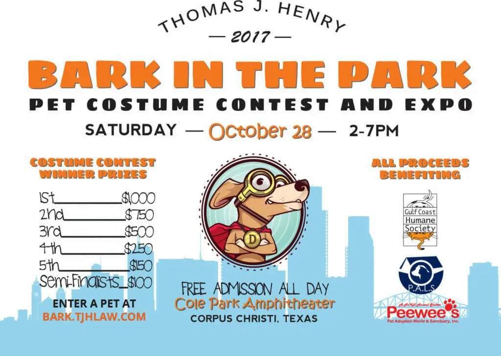 6TH Annual Thomas J. Henry Bark in the Park on Saturday, October 28 2 6TH Annual Thomas J. Henry Bark in the Park on Saturday, October 28 corpus christi event flyer 4.25x5.5 2017