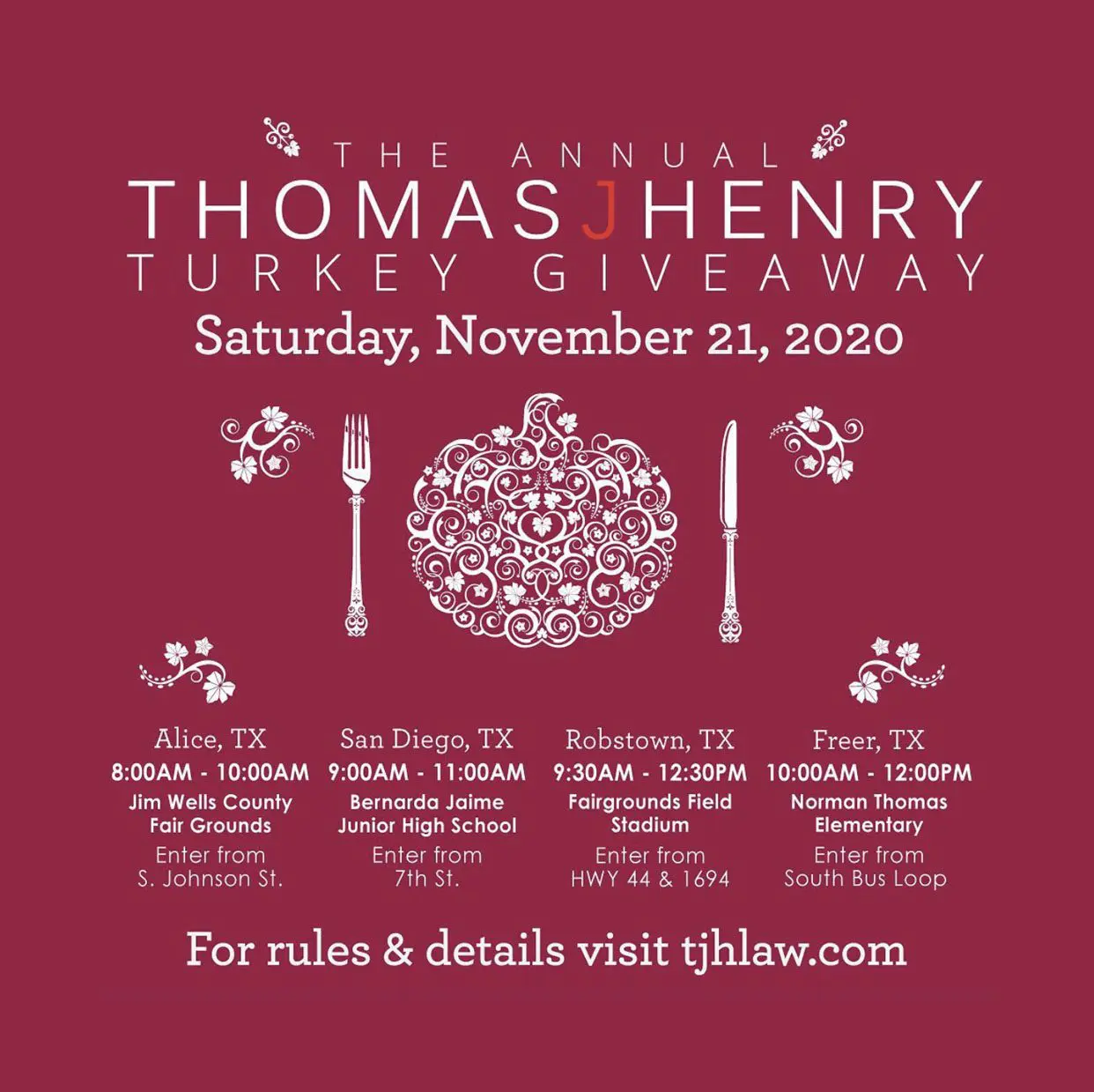 2020 Thomas J. Henry Turkey Giveaway Happening This Saturday! 1 Thomas J. Henry Annual Turkey Giveaway details