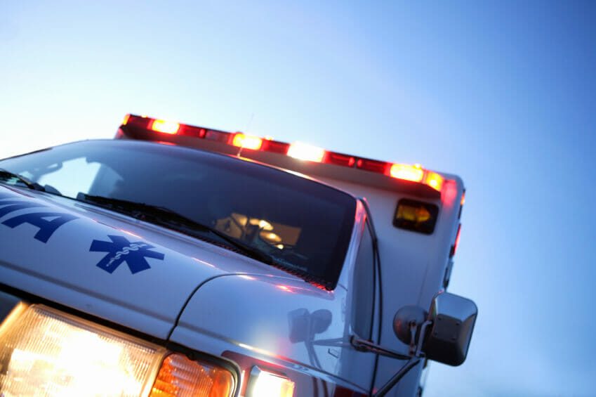 ambulance with emergency lights on
