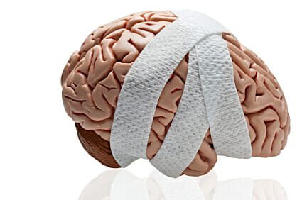Human brain wrapped in bandages.