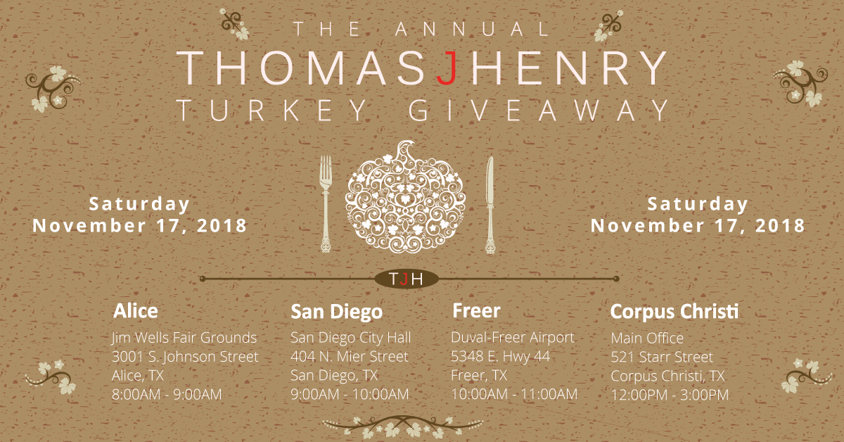 Thomas J. Henry Annual Turkey Giveaway 2019 details