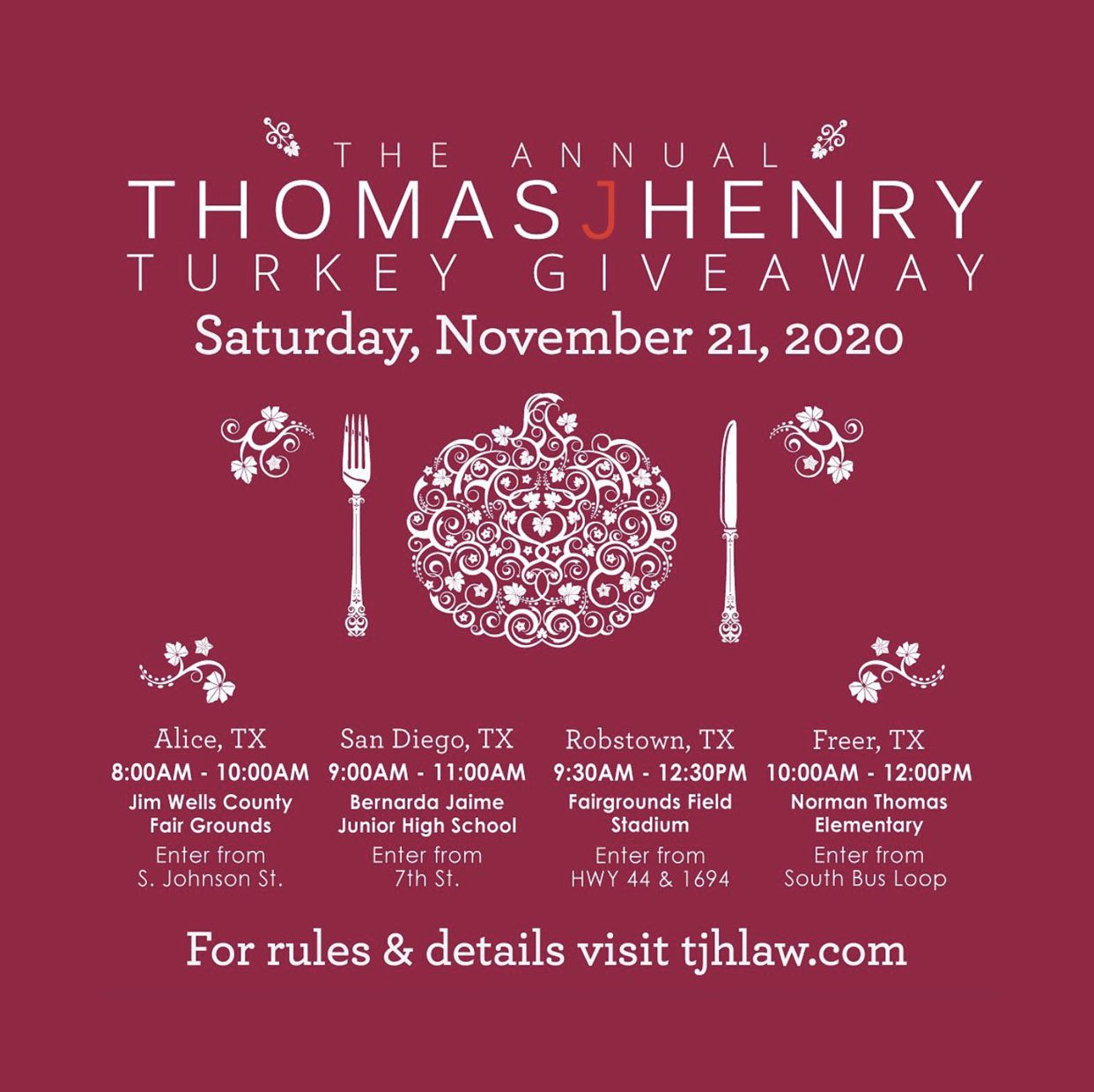 Thomas J. Henry Annual Turkey Giveaway details